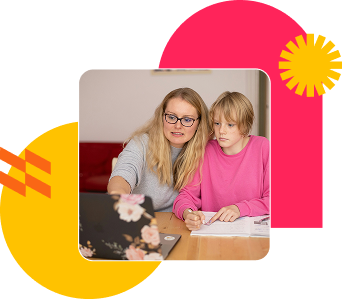 A parent helping a child with schoolwork